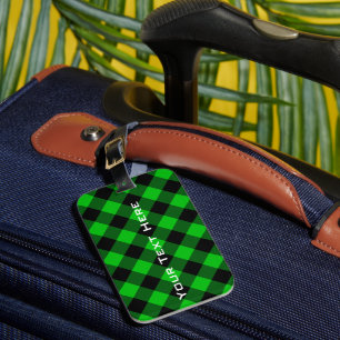 Étiquette À Bagage Balise de bagage Tartan vert plaqué Texte personna