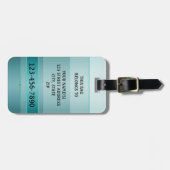 Étiquette À Bagage Balise de bagage Turquoise vert en métal rayé (Devant horizontal)
