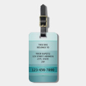 Étiquette À Bagage Balise de bagage Turquoise vert en métal rayé (Devant Vertical)