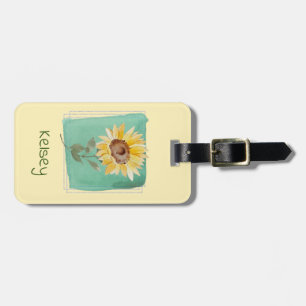 Étiquette À Bagage Balise de bagage Turquoise Watercolor Sunflower No