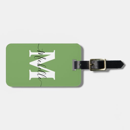 Étiquette À Bagage Balise de bagage verte avec monogramme (Devant horizontal)