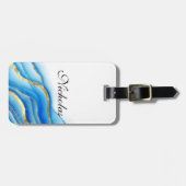 Étiquette À Bagage Balise de bagages bleu et or personnalisée (Devant horizontal)