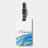 Étiquette À Bagage Balise de bagages bleu et or personnalisée (Devant Vertical)