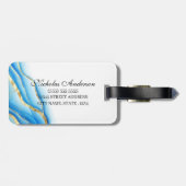 Étiquette À Bagage Balise de bagages bleu et or personnalisée (Dos horizontal)