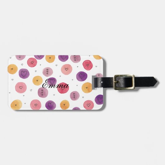 Étiquette À Bagage Balise de bagages Coeurs d'aquarelle irky (Devant horizontal)