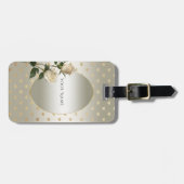 Étiquette À Bagage Balise de bagages Coeurs or Roses blanches (Devant horizontal)