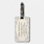 Étiquette À Bagage Balise de bagages damask gris & crème (Dos Vertical)