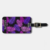 Étiquette À Bagage Balise de bagages Feuille de palme rose et violet (Devant horizontal)