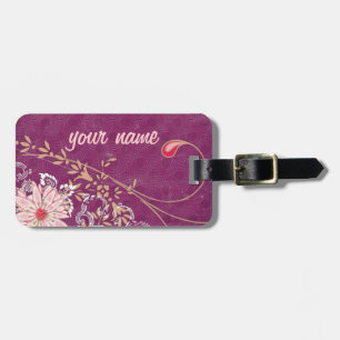 Étiquette À Bagage Balise de bagages floraux pourpre avec bracelet en