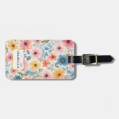 Étiquette À Bagage Balise de bagages monogramme de motif floral (Devant horizontal)