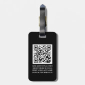 Étiquette À Bagage Balise de bagages monogramme de script QR noir (Dos Vertical)