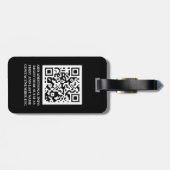 Étiquette À Bagage Balise de bagages monogramme de script QR noir (Dos horizontal)