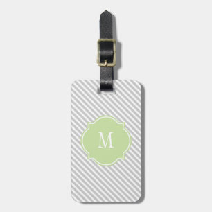 Étiquette À Bagage Balise de bagages Monogramme rayé gris et blanc