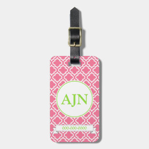 Étiquette À Bagage Balise de bagages Monogramme rose
