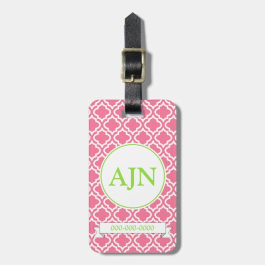 Étiquette À Bagage Balise de bagages Monogramme rose (Devant Vertical)