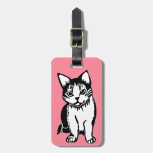 Étiquette À Bagage Balise de bagages rose Chat noir et blanc