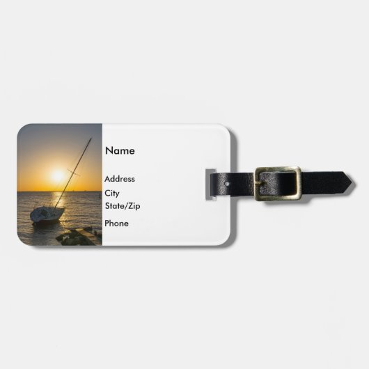 Étiquette À Bagage Balise de bagages Sunset Sailboat Shipwreck Gulf B (Devant horizontal)
