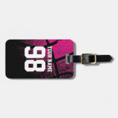 Étiquette À Bagage Balise de basketball rose avec numéro de maillot (Devant horizontal)