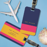 Étiquette À Bagage Balise de bloc couleur bleu rose jaune gras<br><div class="desc">Marque de bagages de bloc de couleur élégante et personnalisée en bleu, rose et jaune gras et éclatant. Personnalisez cette balise en remplaçant le texte de l'espace réservé par vos informations et pour plus d'options comme changer la police et sa taille, cliquez sur le bouton "Customiser". *Veuillez noter que le...</div>