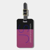 Étiquette À Bagage Balise de la mode noir gris bleu monogramme (Devant Vertical)