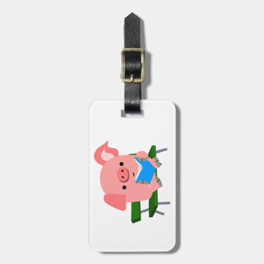 Étiquette À Bagage Balise de lecture d'un cochon de dessin mignon sur (Devant Vertical)