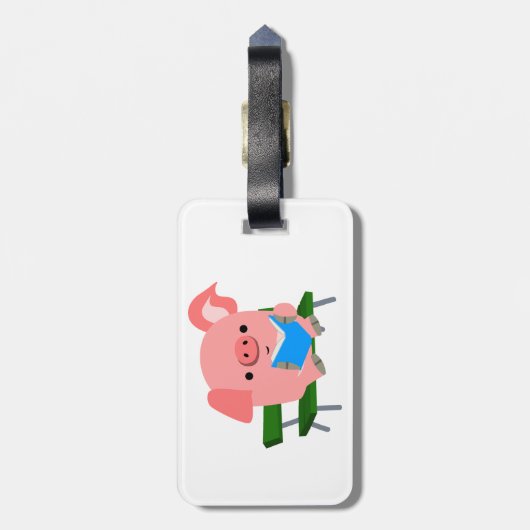 Étiquette À Bagage Balise de lecture d'un cochon de dessin mignon sur (Dos Vertical)