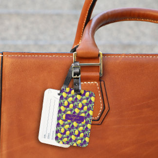 Étiquette À Bagage Balise de motif jaune citron violet