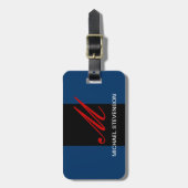 Étiquette À Bagage Balise de nom personnalisé Black Blue Grey Script (Devant Vertical)