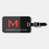 Étiquette À Bagage Balise de Personnaliser de script noir rouge gris (Devant horizontal)