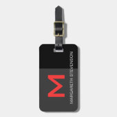 Étiquette À Bagage Balise de Personnaliser de script noir rouge gris (Devant Vertical)