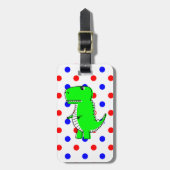Étiquette À Bagage Balise Dinosaure Vert Rouge Bleu Pois (Devant Vertical)