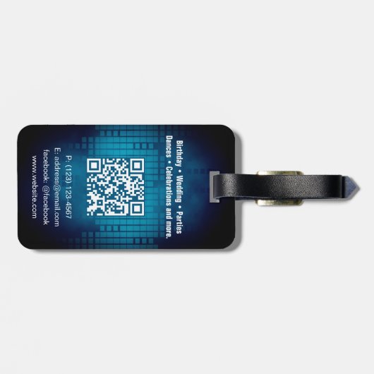 Étiquette À Bagage Balise DJ Modern Blue avec code QR (Dos horizontal)