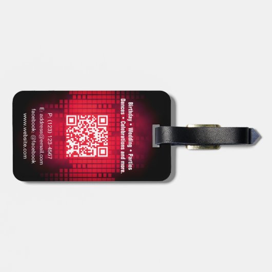 Étiquette À Bagage Balise DJ Modern Red Luggage avec code QR (Dos horizontal)