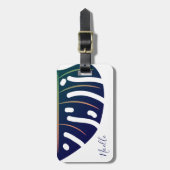 Étiquette À Bagage Balise Feuille Tropicale Bleue, Bagage Blanc (Devant Vertical)