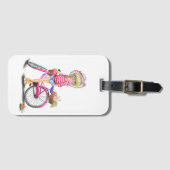Étiquette À Bagage Balise fille avec un vélo rose (Devant Horizontal)