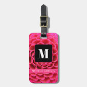 Étiquette À Bagage Balise Fleur rose avec bagages Monogramme (Devant Vertical)