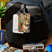 Étiquette À Bagage Balise Fleurs blanches et bagages de lapin