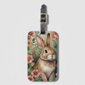Étiquette À Bagage Balise Fleurs blanches et bagages de lapin (Devant Vertical)