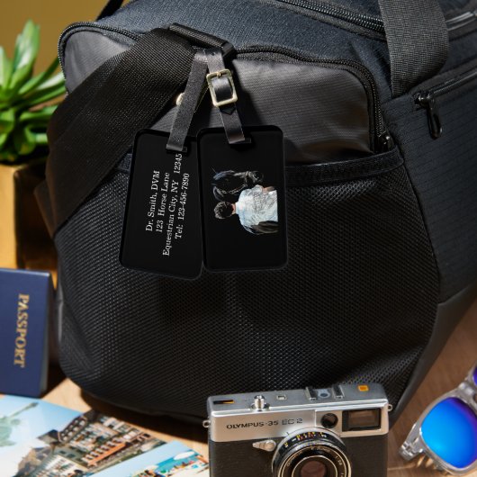 Étiquette À Bagage Balise Homme tenant un cheval noir (Recto & Verso)