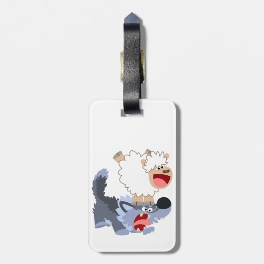 Étiquette À Bagage Balise Joli dessin jouant mouton et Wolf (Dos Vertical)