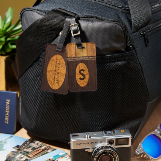 Étiquette À Bagage Balise joli Faux Wood Monogrammed Luggage (Recto & Verso)