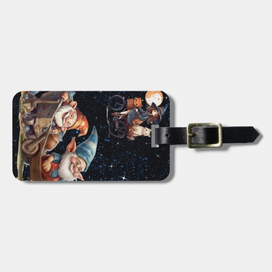 Étiquette À Bagage Balise Jolie Petite Sorcière Et Joyeuse Gnomes (Devant horizontal)