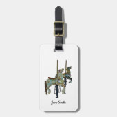 Étiquette À Bagage Balise Joy Joyeux Go Round Carousel Horses (Devant Vertical)