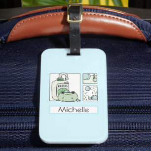 Étiquette À Bagage Balise Kawaii Cute Pastel Frog avec bulles