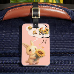 Étiquette À Bagage Balise lapin mignon avec une valise de tournesol