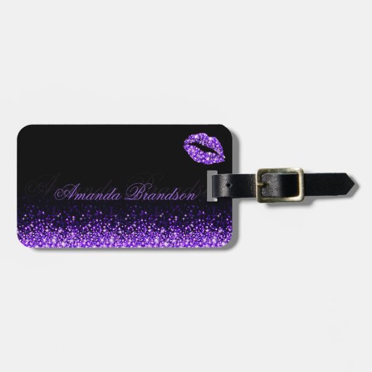 Étiquette À Bagage Balise Lèvres violettes brillantes noir (Devant horizontal)