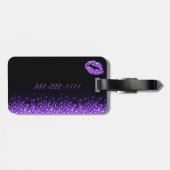 Étiquette À Bagage Balise Lèvres violettes brillantes noir (Dos horizontal)
