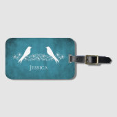 Étiquette À Bagage Balise Lovebirds bleu Vin floral (Devant Horizontal)