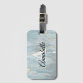 Étiquette À Bagage Balise Lt. Marbre Bleu avec Bagage Monogrammé Or (Devant Vertical)