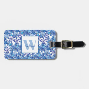 Étiquette À Bagage Balise Lug Monogramme Floral Bleu